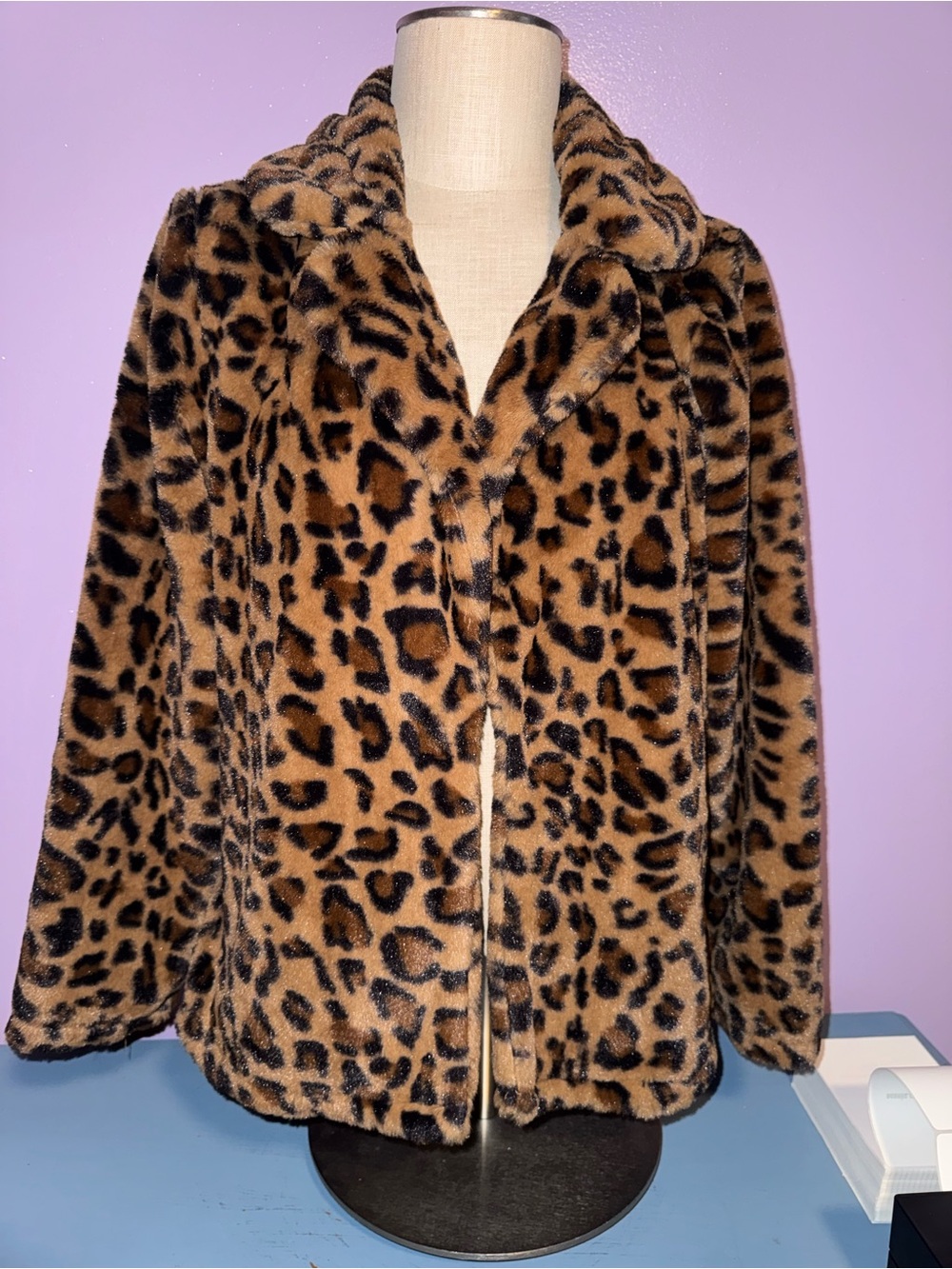 Melissa Paige Leopard Print Teddy Jacket in Brown & Black